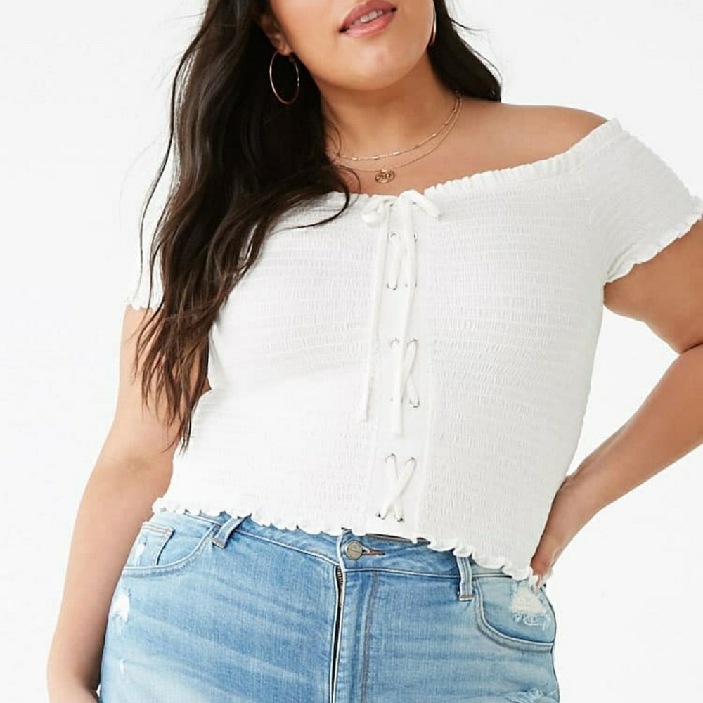 Plus Size Smocked Lace- Up Top